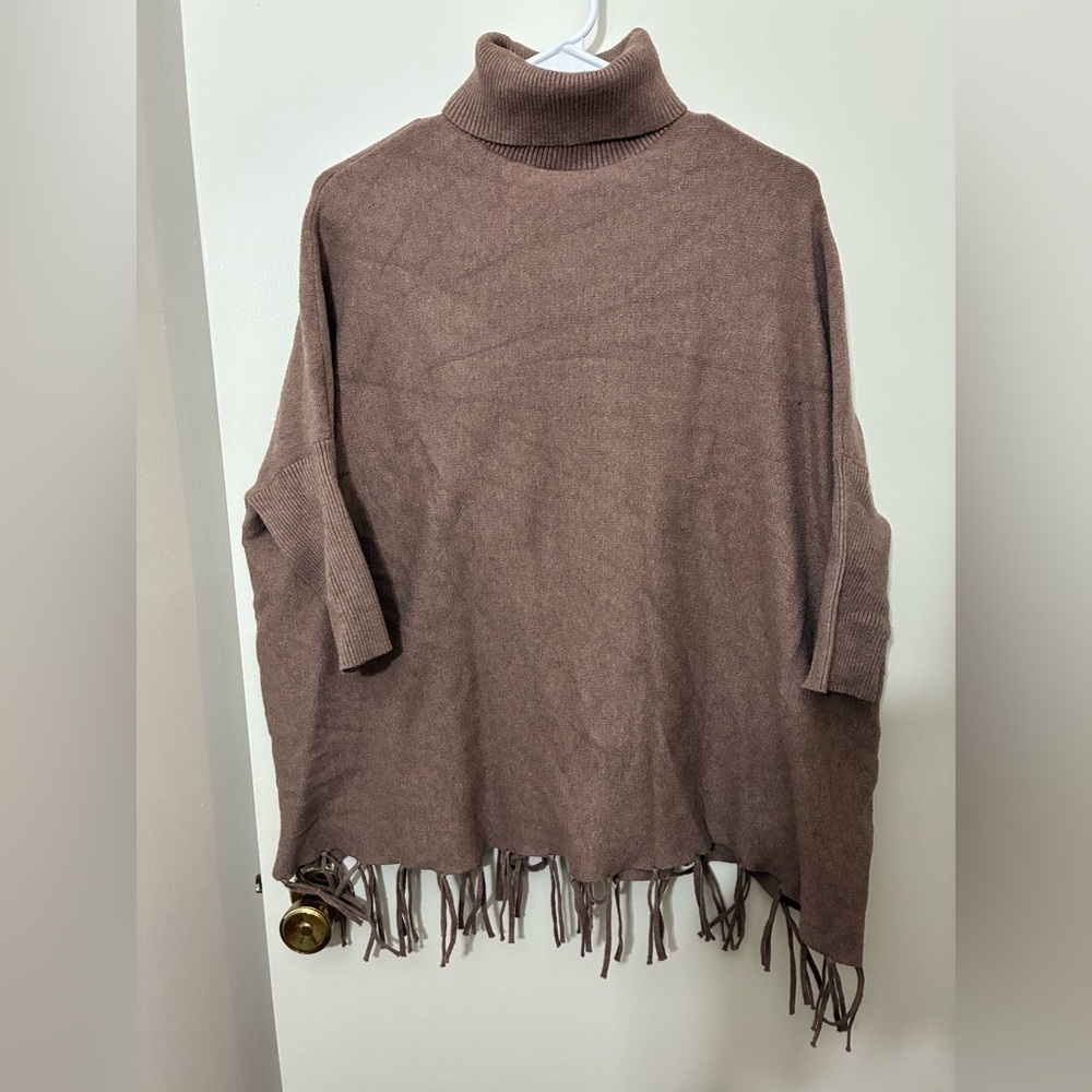 Voy Oversized Turtleneck Drop Shoulder Fringe Sweater Size S - Picture 1 of 5